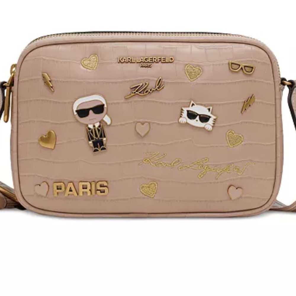 NWT Karl Lagerfeld 9” crossbody bag.Camera bag style. Paris design neutral color